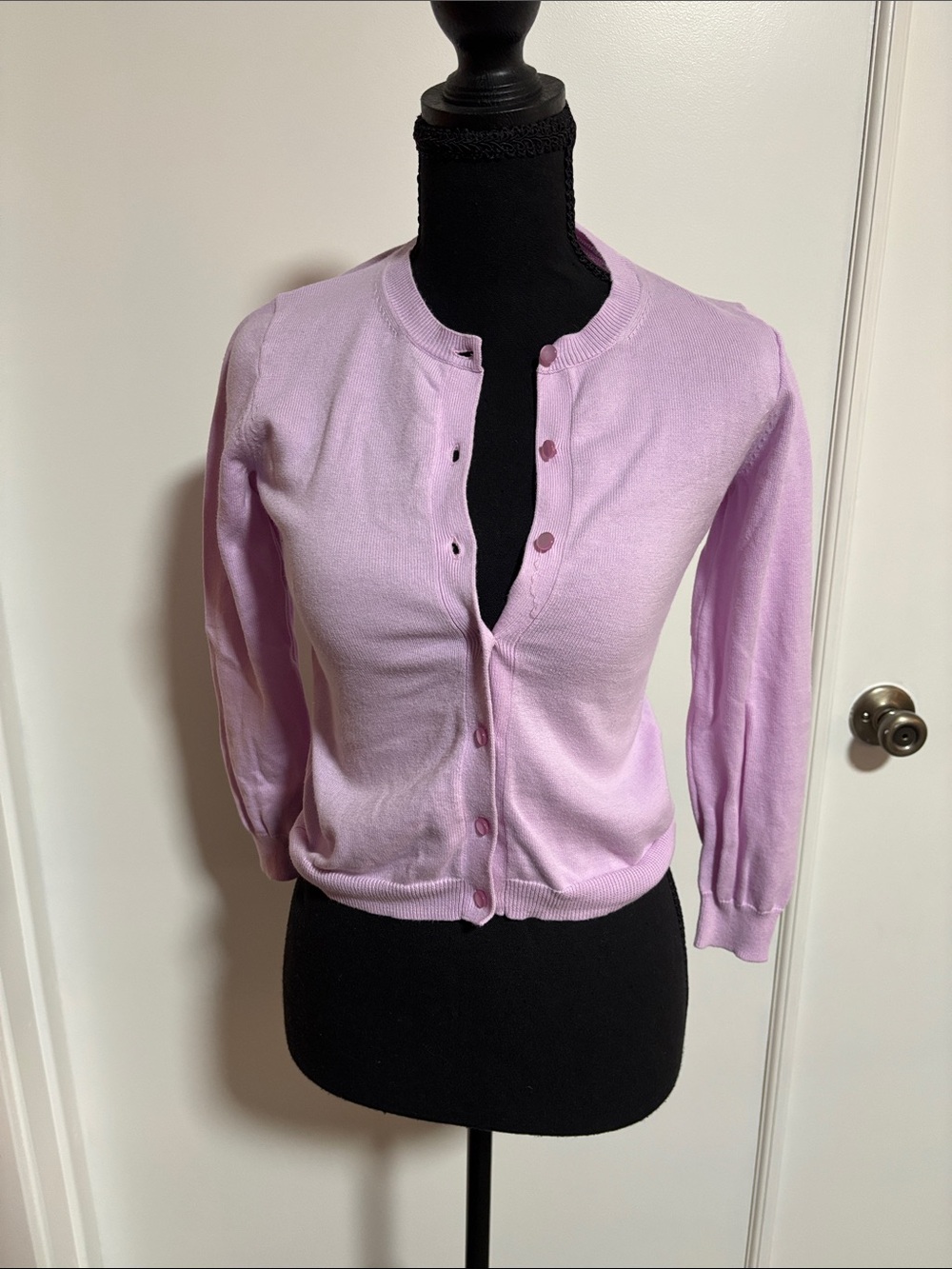 Amazon Pastel Lilac Crewneck Button Cardigan